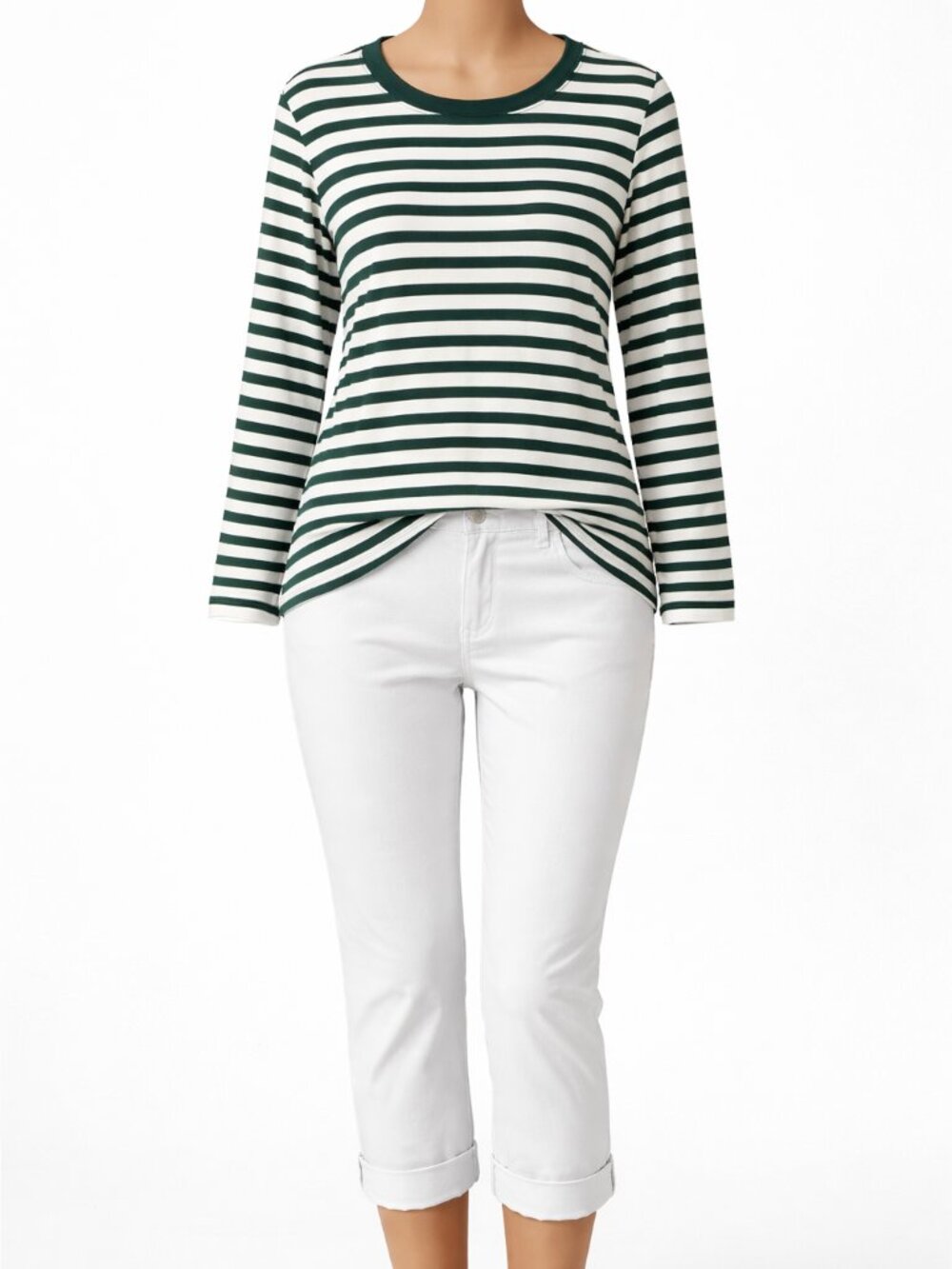 torrid White and Green Striped Knit Top